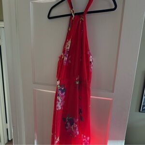 Lark & Ro Red Floral Halter Dress with Multicolor Print